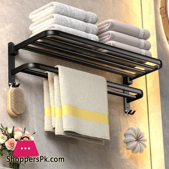 Wall Mounted Aluminum Alloy Towel Rack, Bathroom Towel Shelves With Double Towel Bars