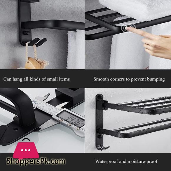 Wall Mounted Aluminum Alloy Towel Rack, Bathroom Towel Shelves With Double Towel Bars