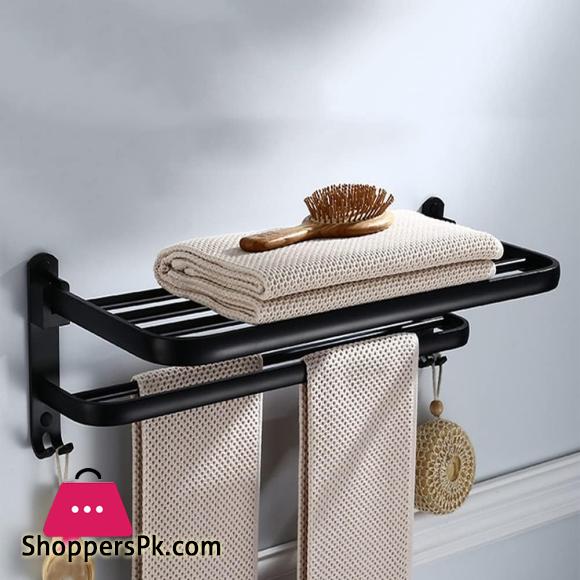 Wall Mounted Aluminum Alloy Towel Rack, Bathroom Towel Shelves With Double Towel Bars