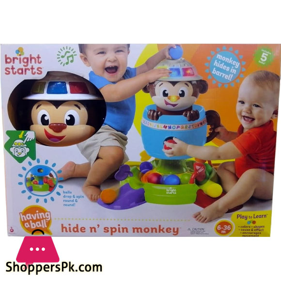 Bright Starts Hide n Spin Monkey Ball Popper Musical Activity Toy, Ages 6 Months +