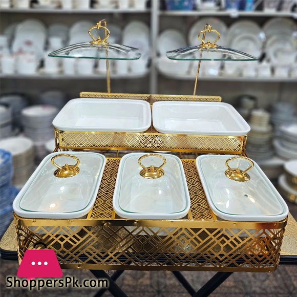 BRILLIANT 5 Portion Buffet Dish with golden stand Serving Dish with Candle Stand