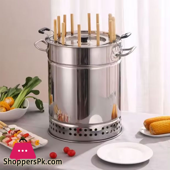 Cylinder BBQ Grill Smokeless Barbecue Grill Outdoor Portable Stainless Steel Barrel Barbecue Grill 28 BBQ Stick with Accessories