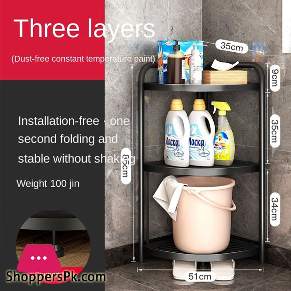 Folding Storage Rack No Installation Bathroom Kitchen Shelf Toilet Storage Shelf 3-layer