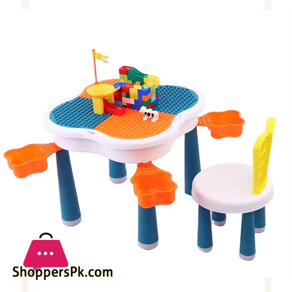 Game Reading Table for Preschool Baby Table and Chairs Set with Build Block