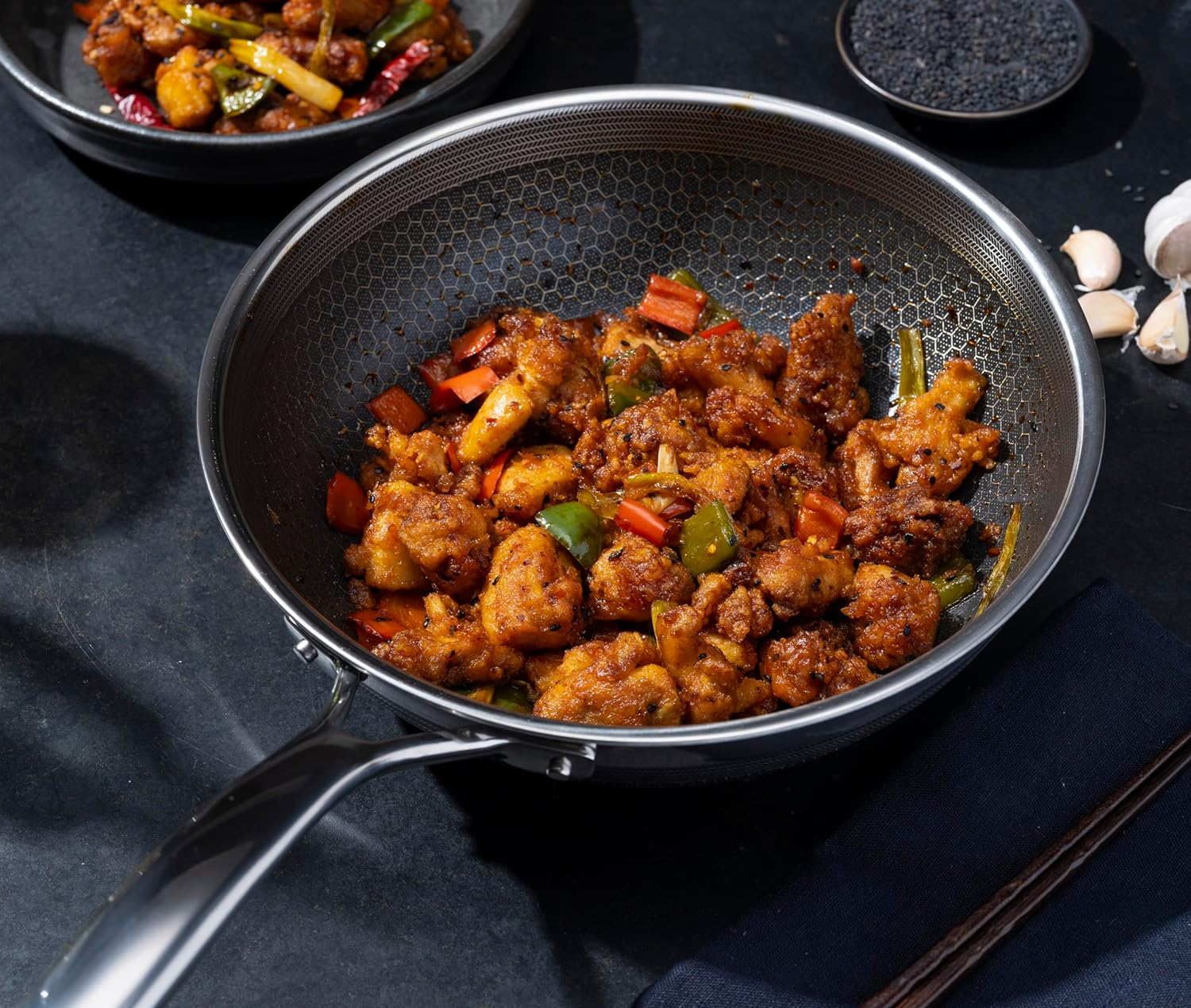 Hybrid Non-stick pan,Stainless steel Honeycomb design heating,Electric,Gas Stove 30CM