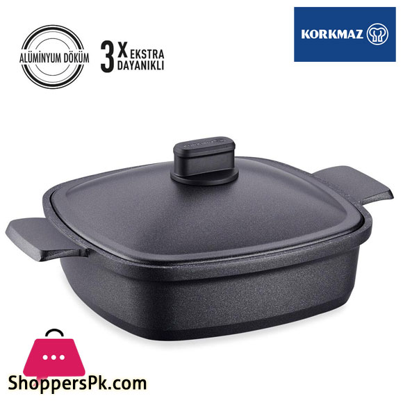 Korkmaz Casterra Square Cast Iron Short Casserole Cast Iron Pot 3.3 Liter 26 cm – A2584