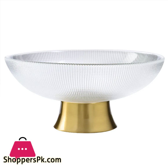 Light Luxury High Golden Foot Striped Fruit Bowl 11 Inch