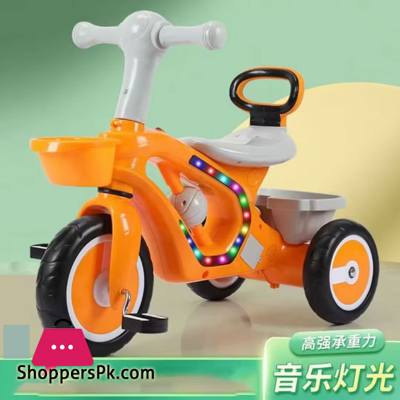 New Childrens Tricycle with Auxiliary Wheels Music and Lights Baby Walker Tricycle