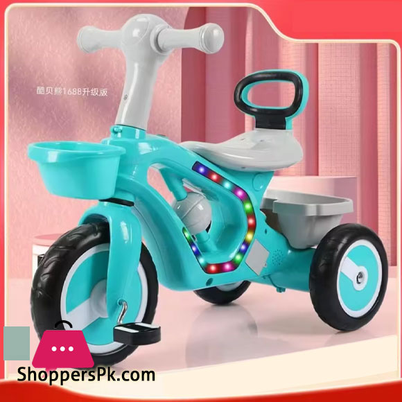 New Childrens Tricycle with Auxiliary Wheels Music and Lights Baby Walker Tricycle