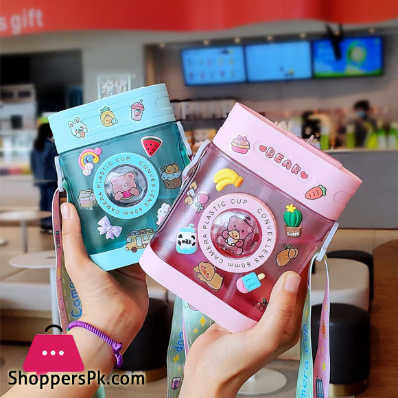 Water Bottle Cute Camera Water Bottles with Straw Leakproof, BPA-Free, 15 oz