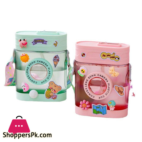 Water Bottle Cute Camera Water Bottles with Straw Leakproof, BPA-Free, 15 oz