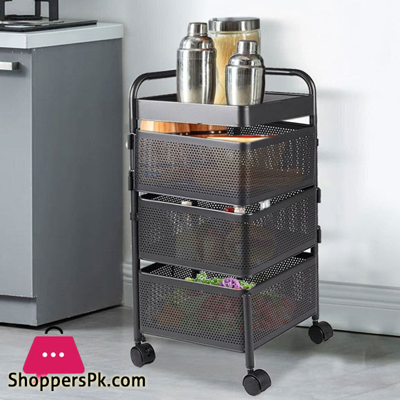 3-Layer Rotating Kitchen Storage Vegetable Fruite Basket with Wheels