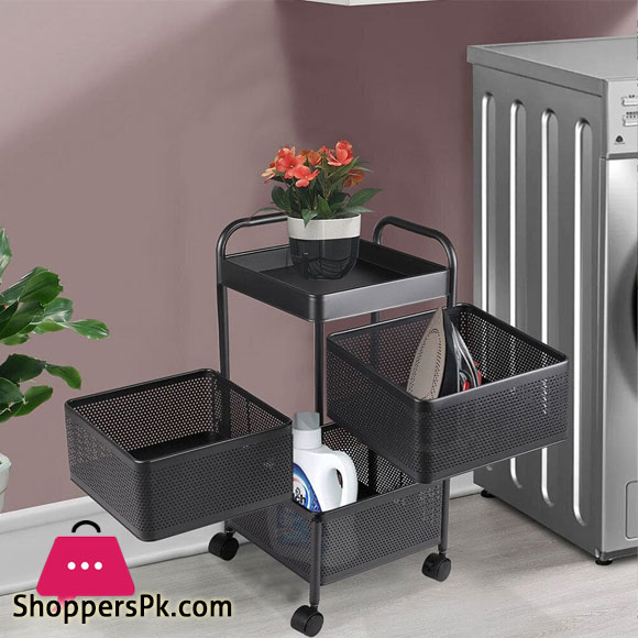 3-Layer Rotating Kitchen Storage Vegetable Fruite Basket with Wheels