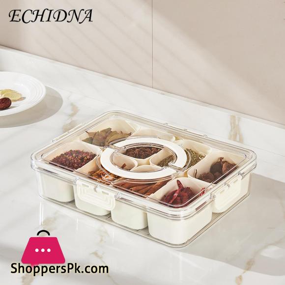 8 Gird Spice Storage Box Seasoning Box Lid Food Grade-Large