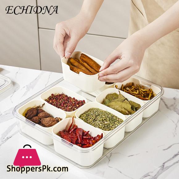 8 Gird Spice Storage Box Seasoning Box Lid Food Grade-Large