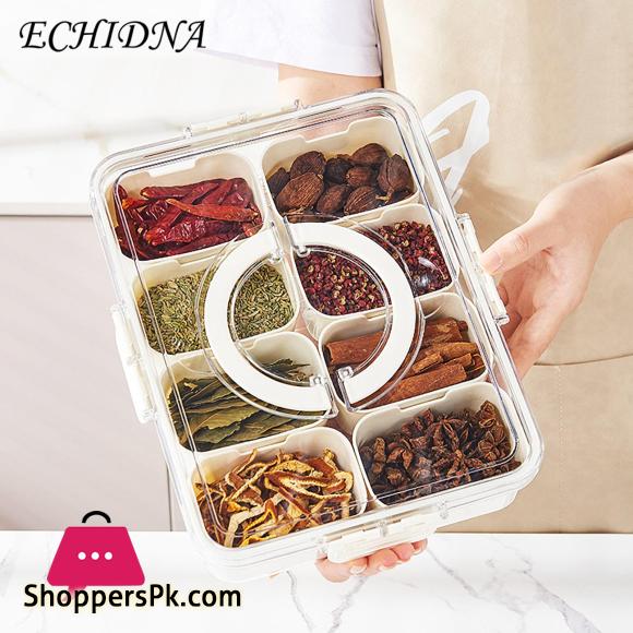 8 Gird Spice Storage Box Seasoning Box Lid Food Grade-Large