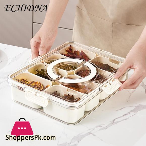 8 Gird Spice Storage Box Seasoning Box Lid Food Grade-Large