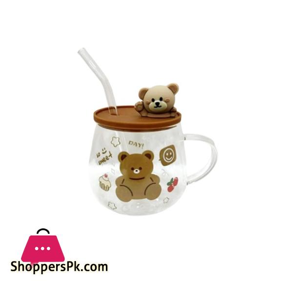 Bear Mug Transparent Glass Mug Lid & Glass Straw