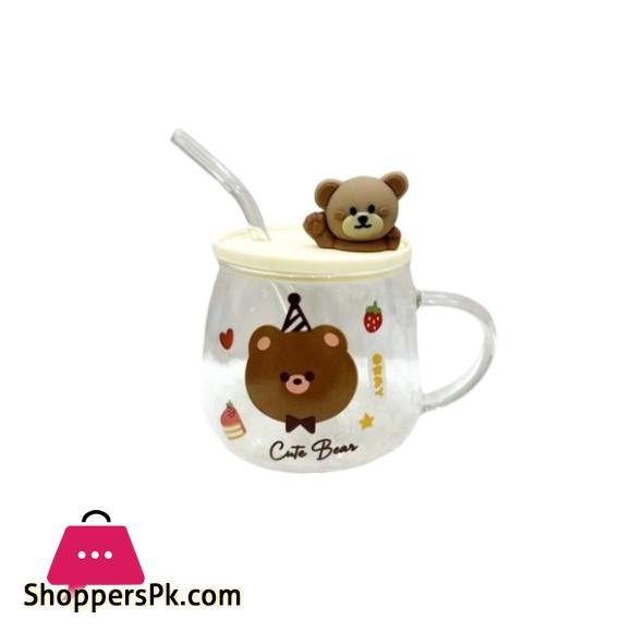 Bear Mug Transparent Glass Mug Lid & Glass Straw
