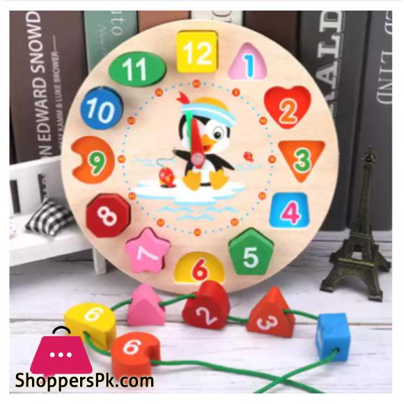 Cartoon Analog Clock Shape Wooden Toy