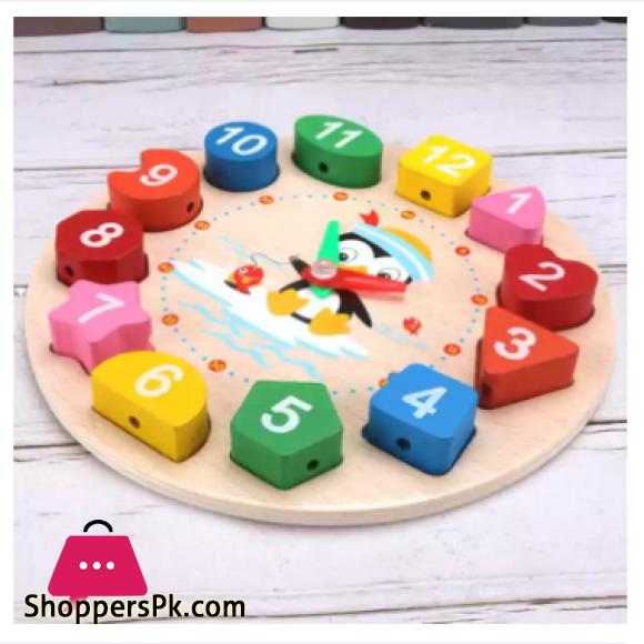 Cartoon Analog Clock Shape Wooden Toy