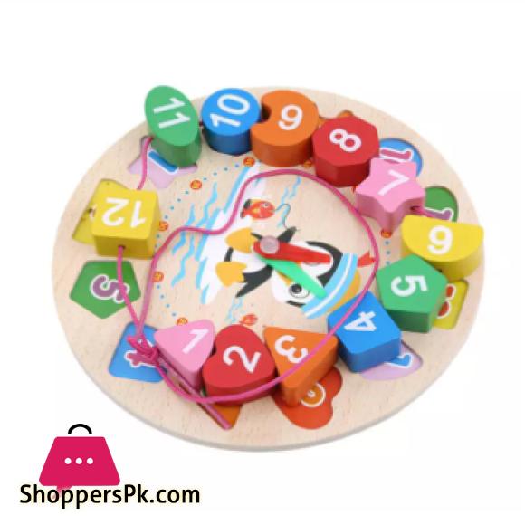Cartoon Analog Clock Shape Wooden Toy