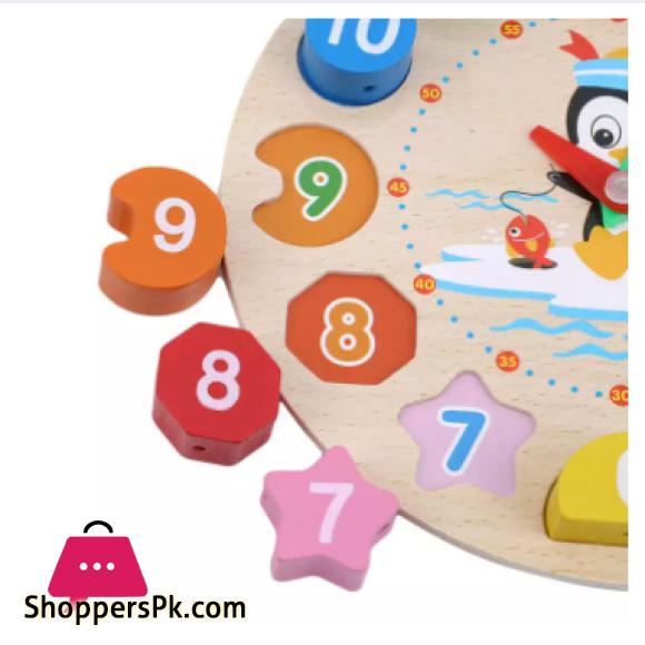 Cartoon Analog Clock Shape Wooden Toy