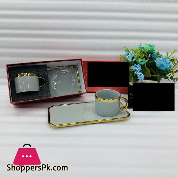 One More Fancy Design Tea Cup with Oval Shaped Saucer