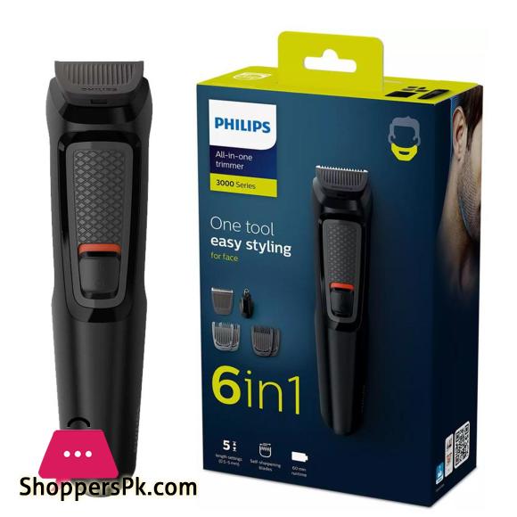 Philips 6 in 1 Face Trimmer Series 3000 MG3710/15 Multi-Groom Black