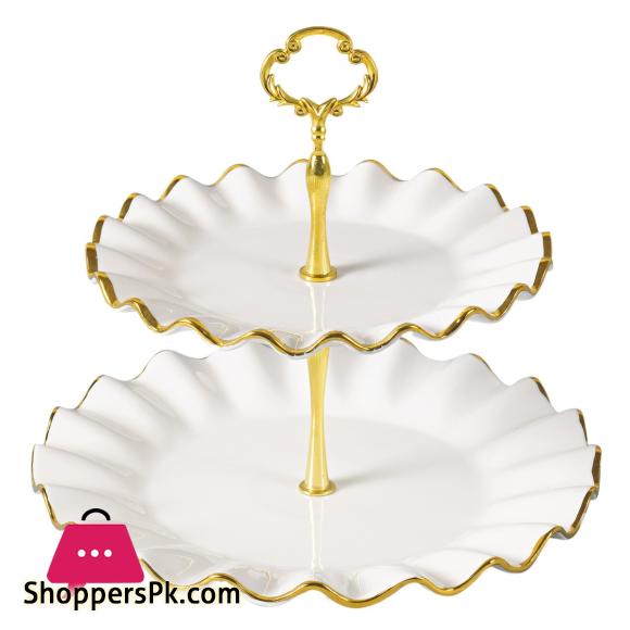 Royal Elegant Two Tier Pastry Stand With Golden & Silver Edges/Beautiful Pastry Stand for Cookies Cupcakes Candies