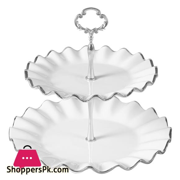 Royal Elegant Two Tier Pastry Stand With Golden & Silver Edges/Beautiful Pastry Stand for Cookies Cupcakes Candies