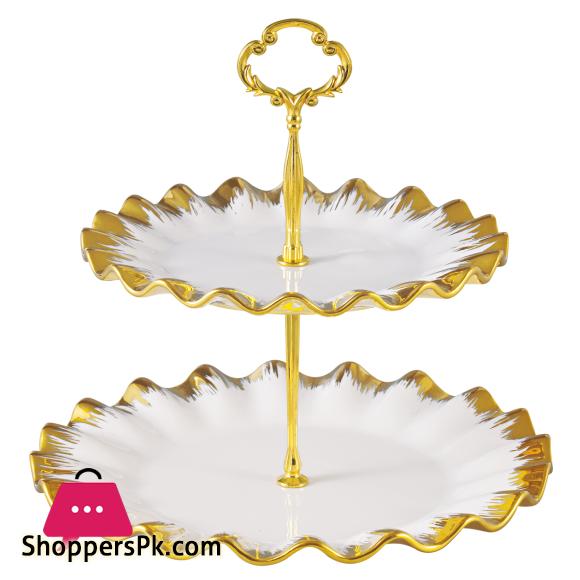 Royal Elegant Two Tier Pastry Stand With Golden & Silver Edges/Beautiful Pastry Stand for Cookies Cupcakes Candies