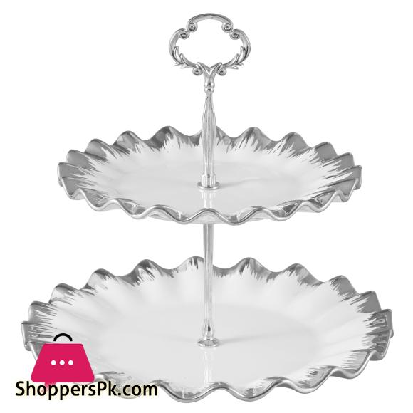 Royal Elegant Two Tier Pastry Stand With Golden & Silver Edges/Beautiful Pastry Stand for Cookies Cupcakes Candies