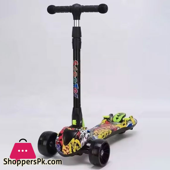 Folding Handlebar Anti Skid Double Bottom Plate Cool Spray Childrens Scooter on Both Sides