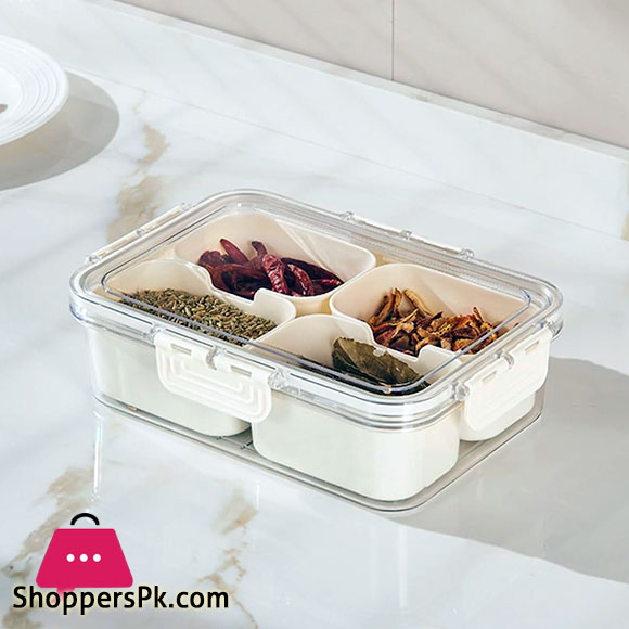 4-Gird Spice Storage Box Seasoning Box Lid Food Grade Large