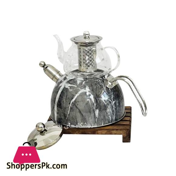 2 Layer Glass Tea Pot Set marble Design BJS1107-31