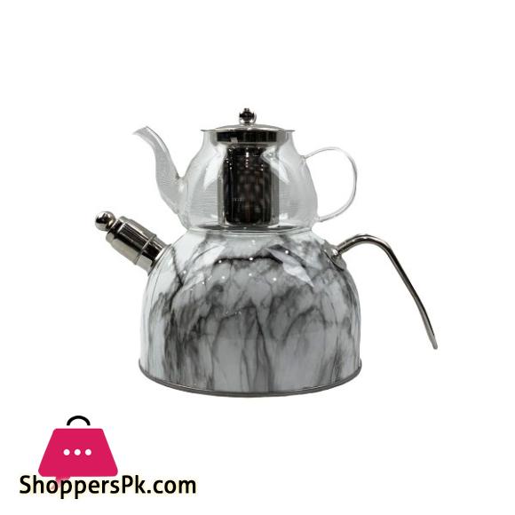2 Layer Glass Tea Pot Set marble Design BJS1107-31