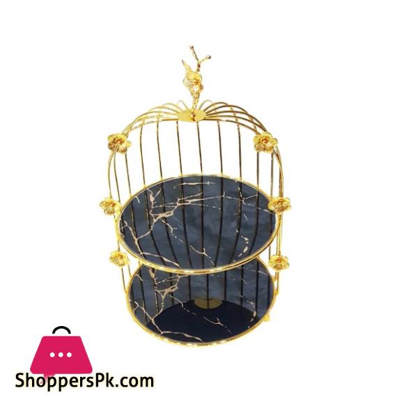 2-Tier Golden & Black Marble Design Cage JWG-019