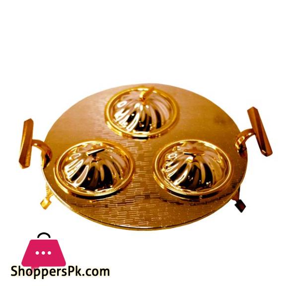 3 Section Dry Fruit / Candy Serving Set Full Gold HT210749