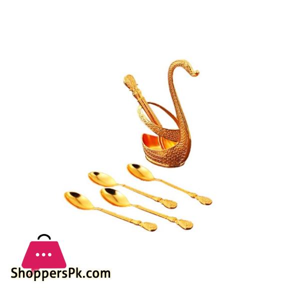 6Pcs Golden/Silver Spoon Set With Golden/Silver Swan Holder NG-003