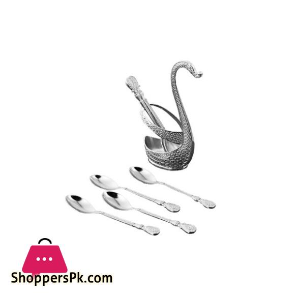 6Pcs Golden/Silver Spoon Set With Golden/Silver Swan Holder NG-003