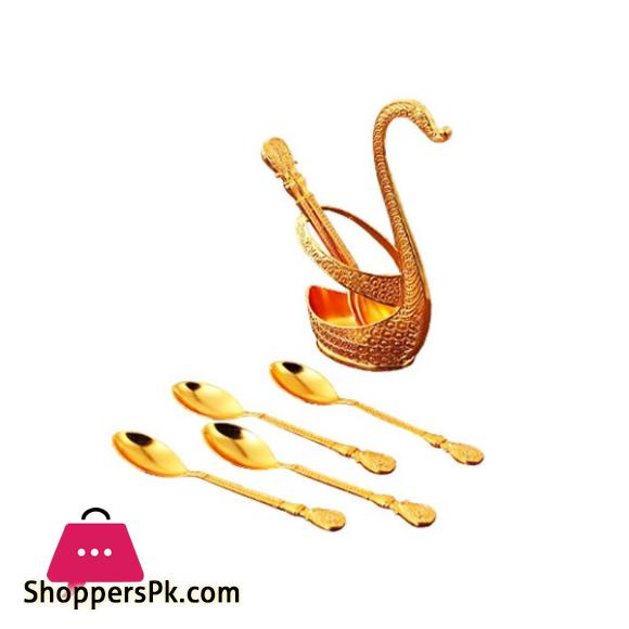 6Pcs Golden/Silver Spoon Set With Golden/Silver Swan Holder NG-004
