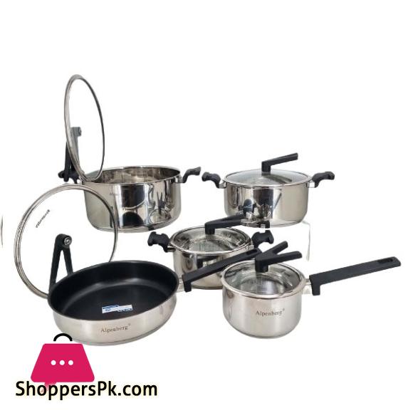 Alpenberg 10Pcs Stainless Steel Cooking Pots/Pans Set With (V-Knobe) HP76