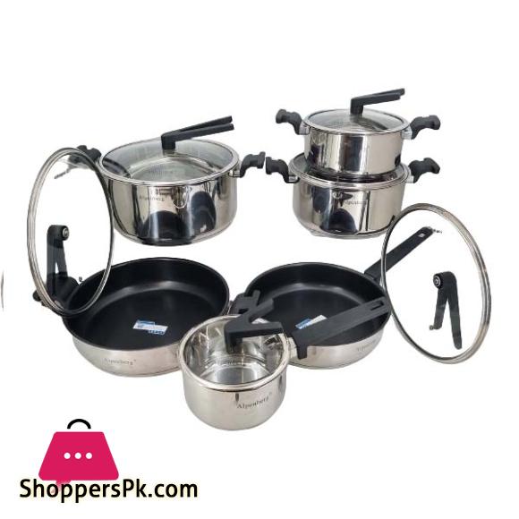 Alpenberg 12Pcs Stainless Steel Cooking Pots/Pans Set With (V-Knobe) HP77