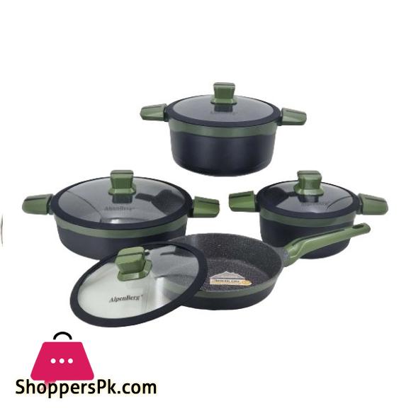 Alpenberg 8 Pieces Cooking Pot/Pan Set Black & Green KC71