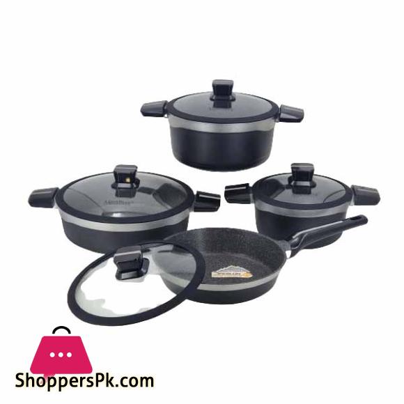 Alpenberg 8 Pieces Cooking Pot/Pan Set Black & Silver KC57