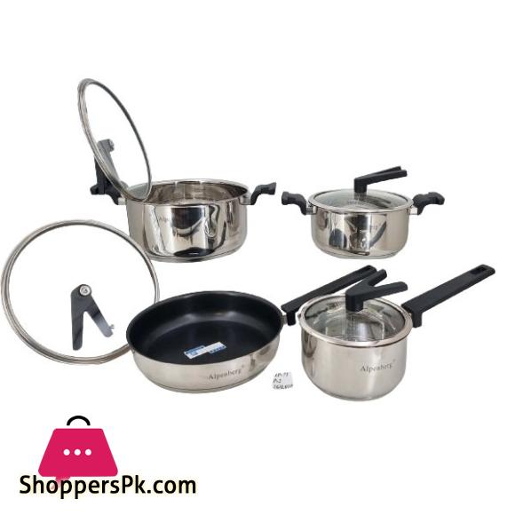 Alpenberg 8Pcs Stainless Steel Cooking Pots/Pans Set With (V-Knobe) HP75