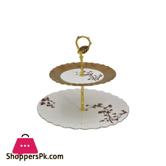 Angela 2-Tier Flower Design White & Golden Cake Serving Stand BRD341