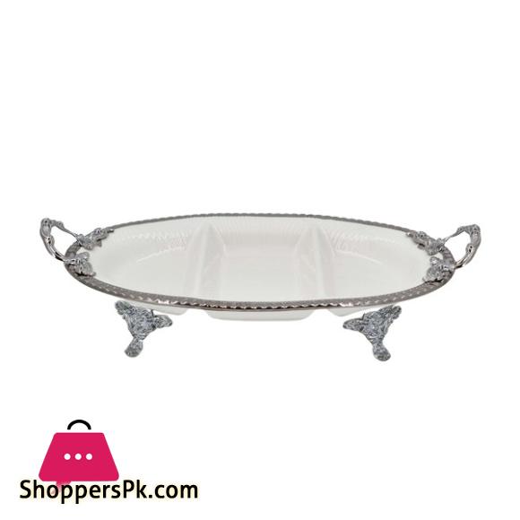 Angela 3 Section Serving Dish Silver 36x22CM AB-21
