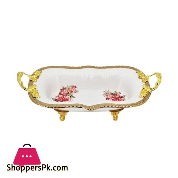 Angela Rectangular Rose Print Serving Dish Gold 30x18CM AB-14